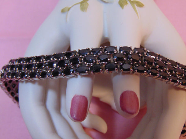 Sterling Silver Three Row Sapphire Bracelet - Estate Jewelry