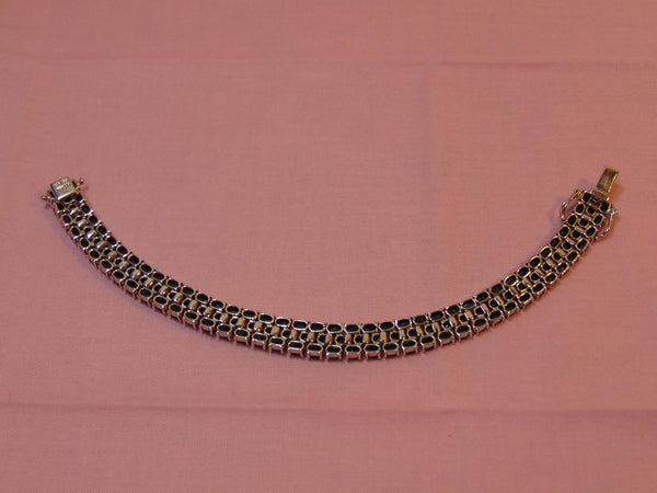 Sterling Silver Three Row Sapphire Bracelet - Estate Jewelry