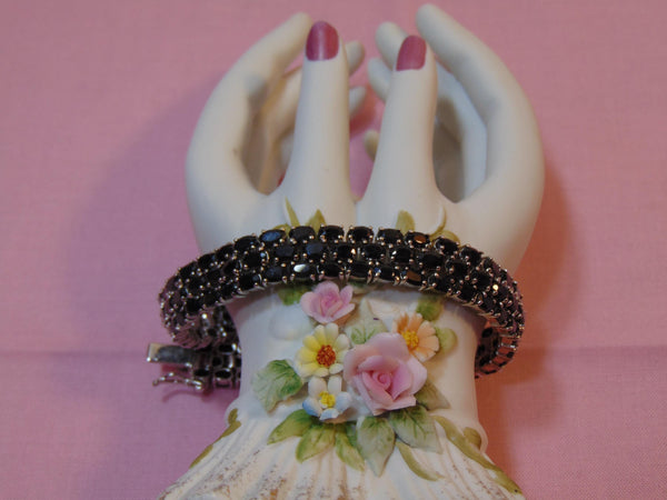 Sterling Silver Three Row Sapphire Bracelet - Estate Jewelry