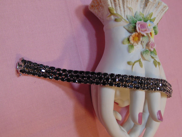 Sterling Silver Three Row Sapphire Bracelet - Estate Jewelry