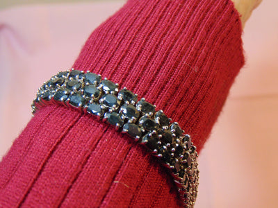 Sterling Silver Three Row Sapphire Bracelet - Estate Jewelry
