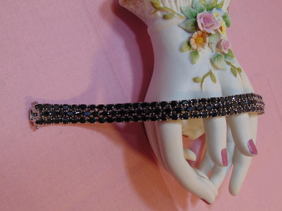Sterling Silver Three Row Sapphire Bracelet - Estate Jewelry