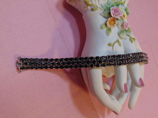 Sterling Silver Three Row Sapphire Bracelet - Estate Jewelry