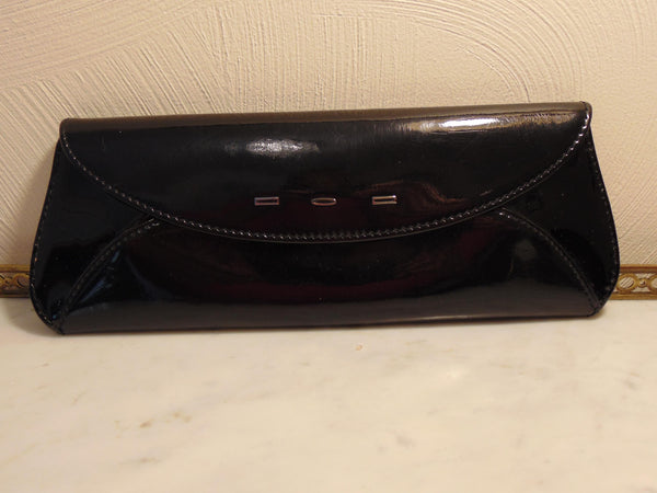 Vintage Manila Black Patent Leather Clutch: Handmade in Italy