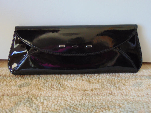 Vintage Manila Black Patent Leather Clutch: Handmade in Italy