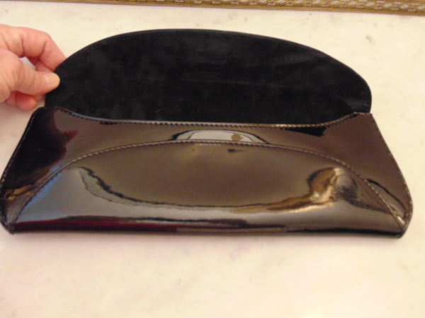 Vintage Manila Black Patent Leather Clutch: Handmade in Italy