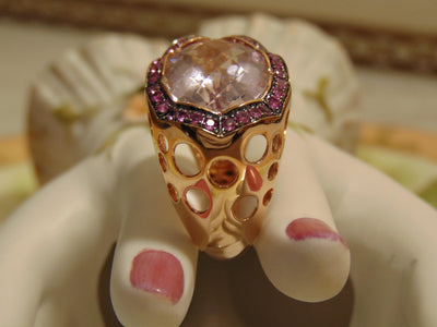 14Kt Rose Gold Ring: 12Ct Pink Quartz & Sapphire Accent