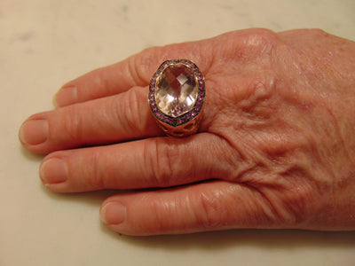 14Kt Rose Gold Ring: 12Ct Pink Quartz & Sapphire Accent