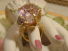 60Ct Natural Kunzite Diamond Ring: 18Kt Gold Twisted Vine Statement Ring