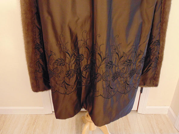 Vintage Beige Mink Fur Coat: Embroidered Lining, Monogrammed