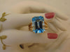 Emerald Cut Blue Topaz Ring: 14K Yellow Gold Estate Jewelry