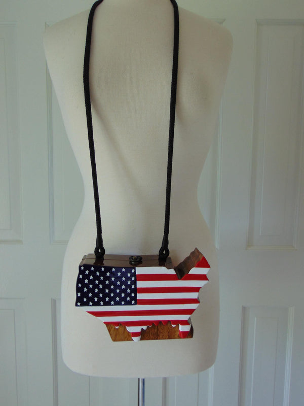 Vintage Timmy Woods USA Flag Purse: Wooden Americana Bag