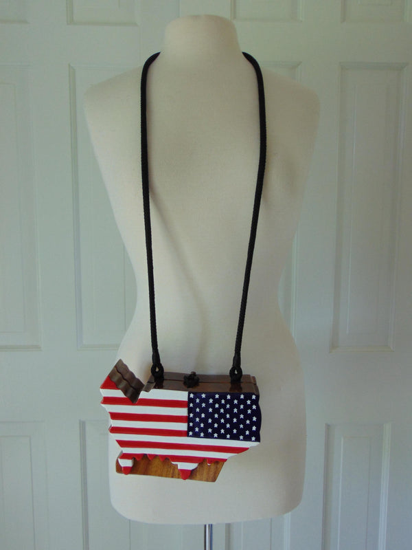 Vintage Timmy Woods USA Flag Purse: Wooden Americana Bag