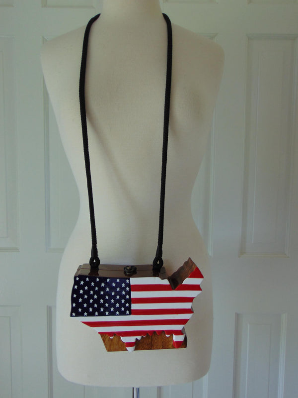 Vintage Timmy Woods USA Flag Purse: Wooden Americana Bag