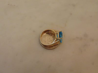 Emerald Cut Blue Topaz Ring: 14K Yellow Gold Estate Jewelry