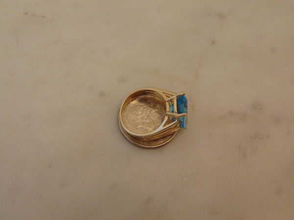 Emerald Cut Blue Topaz Ring: 14K Yellow Gold Estate Jewelry