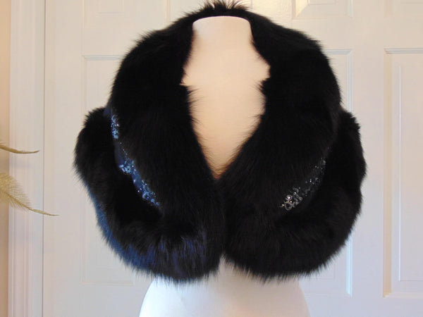 Vintage Black Fox Fur Stole: Neiman Marcus Zandra Rhodes, Formal Events