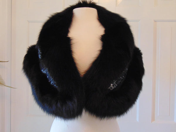 Vintage Black Fox Fur Stole: Neiman Marcus Zandra Rhodes, Formal Events