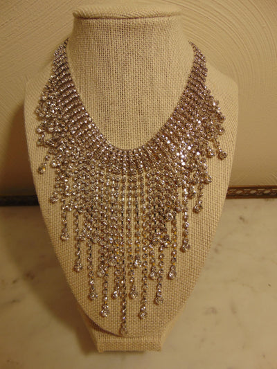 Vintage KJL Rhinestone Waterfall Necklace: Adjustable Length