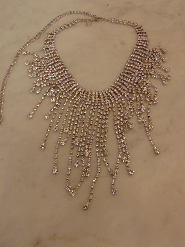 Vintage KJL Rhinestone Waterfall Necklace: Adjustable Length