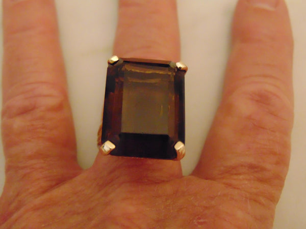 Emerald Cut Smokey Quartz Ring: 14K Gold Vintage Estate Jewelry