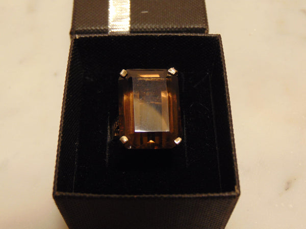 Emerald Cut Smokey Quartz Ring: 14K Gold Vintage Estate Jewelry