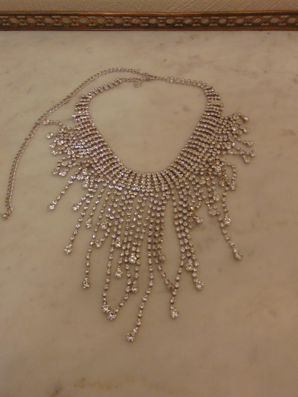Vintage KJL Rhinestone Waterfall Necklace: Adjustable Length