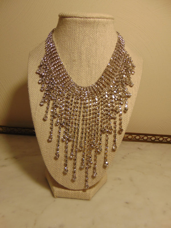 Vintage KJL Rhinestone Waterfall Necklace: Adjustable Length