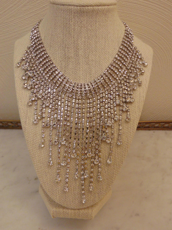 Vintage KJL Rhinestone Waterfall Necklace: Adjustable Length