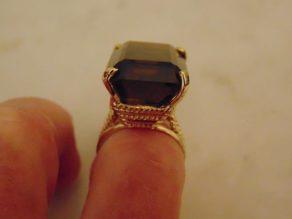 Emerald Cut Smokey Quartz Ring: 14K Gold Vintage Estate Jewelry