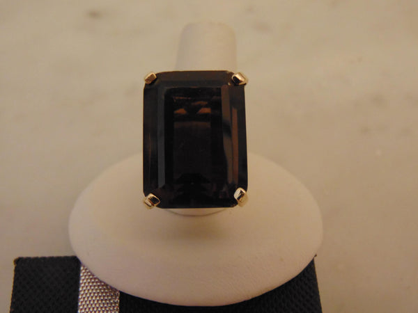 Emerald Cut Smokey Quartz Ring: 14K Gold Vintage Estate Jewelry