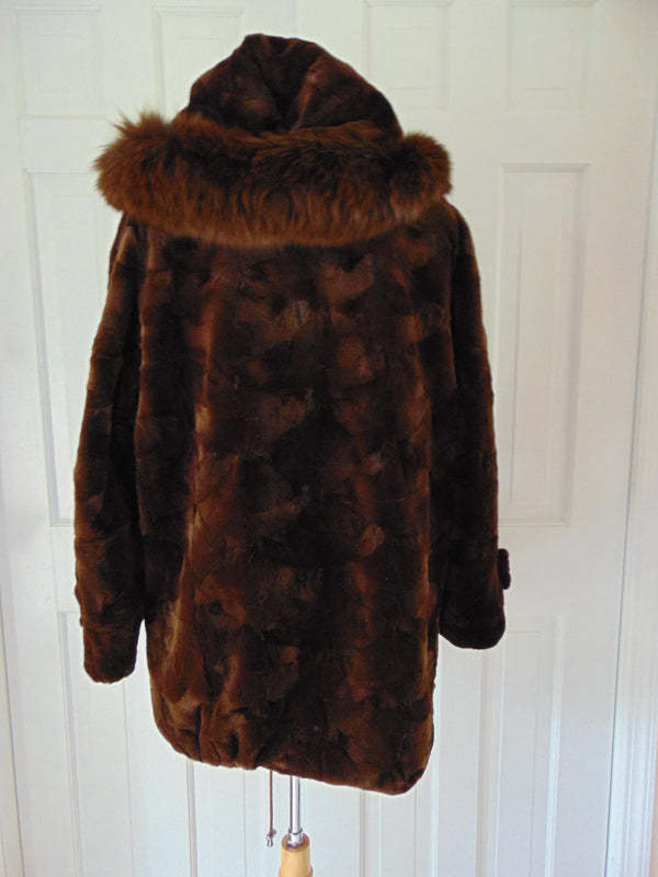 Vintage Sheared Beaver Jacket, Fox Fur Hood, Size M