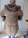 Italian Shearling Hooded Coat with Fox Fur Trim, Size 44