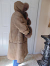 Italian Shearling Hooded Coat with Fox Fur Trim, Size 44