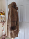 Italian Shearling Hooded Coat with Fox Fur Trim, Size 44
