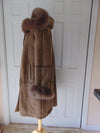 Italian Shearling Hooded Coat with Fox Fur Trim, Size 44