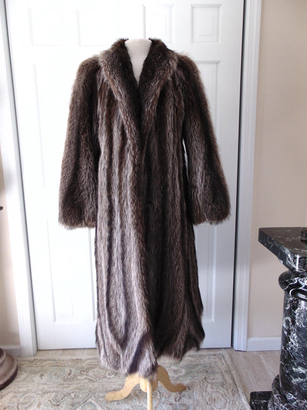 Vintage Full Length Raccoon Fur Coat, Silverish Hues