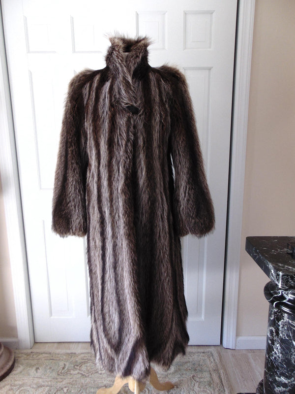 Vintage Full Length Raccoon Fur Coat, Silverish Hues