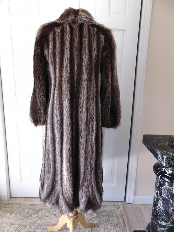 Vintage Full Length Raccoon Fur Coat, Silverish Hues