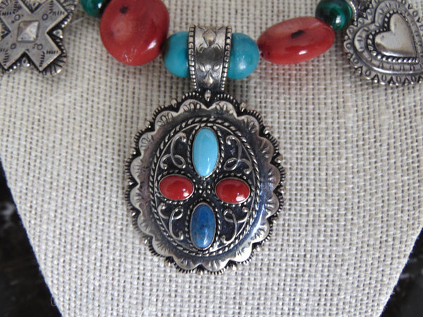 Carolyn Pollack Sterling Silver Stone Medallion Necklace, 17"
