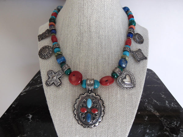 Carolyn Pollack Sterling Silver Stone Medallion Necklace, 17"