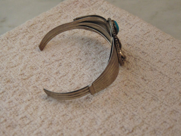 Turquoise Sterling Silver Eagle Cuff Bracelet, Running Bear, Western Jewelry