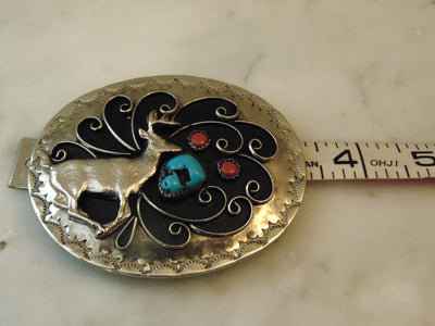 Sterling Silver Turquoise Deer Belt Buckle, Western Cowboy Cowgirl Rodeo