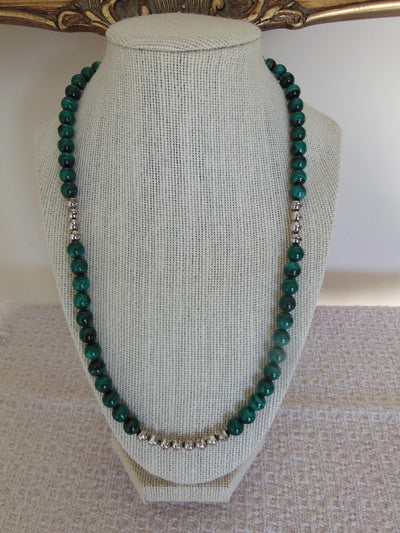Malachite Beaded Sterling Silver Necklace, Western Cowgirl Jewelry