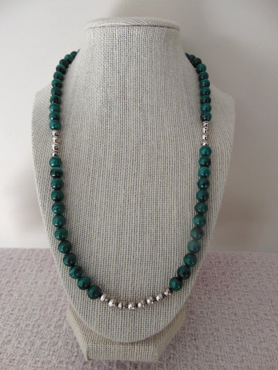 Malachite Beaded Sterling Silver Necklace, Western Cowgirl Jewelry