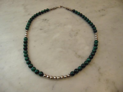 Malachite Beaded Sterling Silver Necklace, Western Cowgirl Jewelry