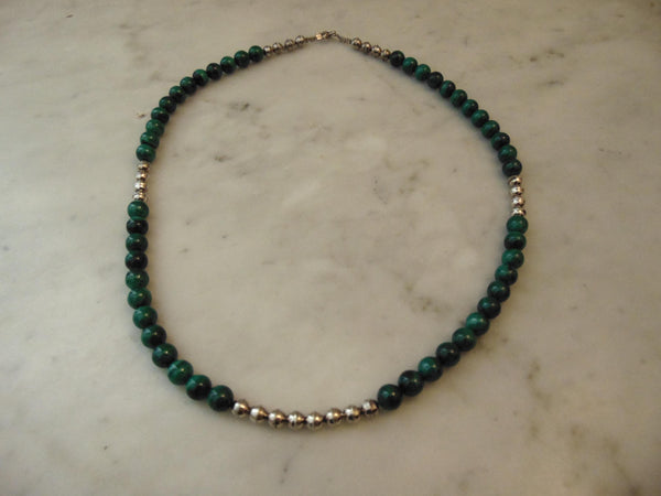 Malachite Beaded Sterling Silver Necklace, Western Cowgirl Jewelry