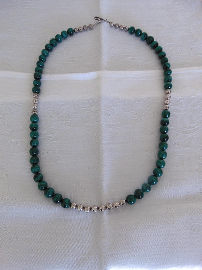 Malachite Beaded Sterling Silver Necklace, Western Cowgirl Jewelry