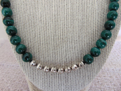 Malachite Beaded Sterling Silver Necklace, Western Cowgirl Jewelry