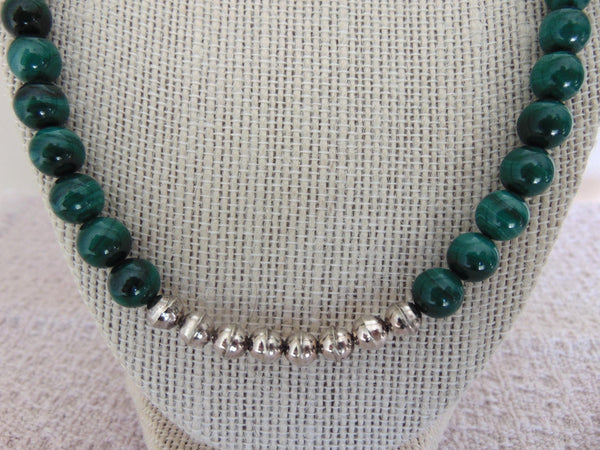 Malachite Beaded Sterling Silver Necklace, Western Cowgirl Jewelry